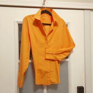 Rich apricot, cotton blend, classic button-down, slim fit